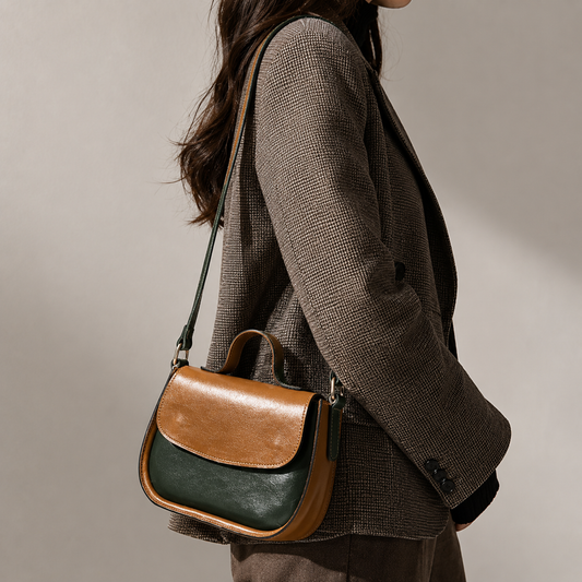 Geantă de damă AURÉLIA Forest Green & Chestnut