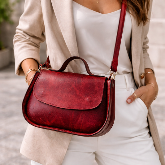 Geantă de damă AURÉLIA | Bordeaux | Piele naturală premium | Realizată manual în România