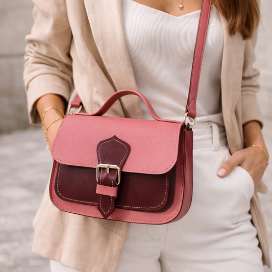 Geantă de damă VÉRA din piele naturală premium-Burgundy – fabricată în România