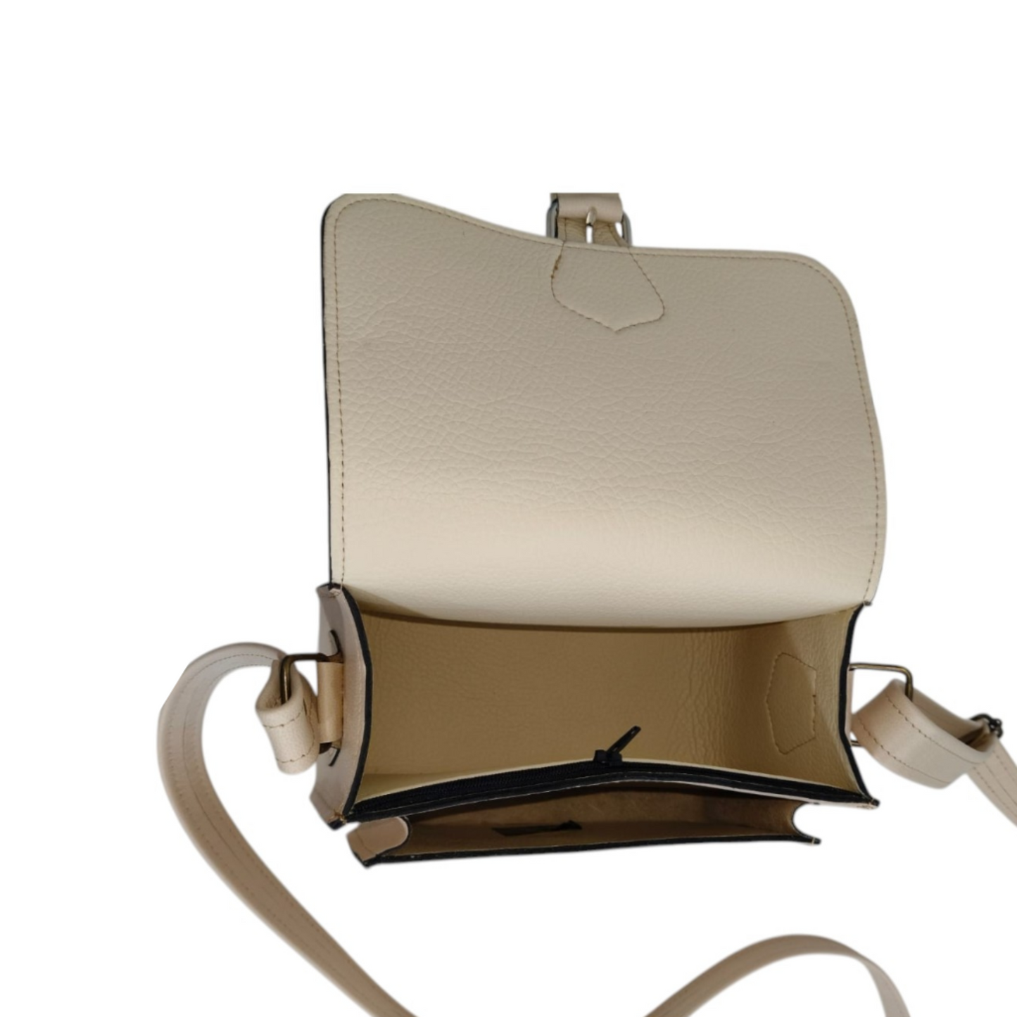 Beige handbag with a strap on a white background