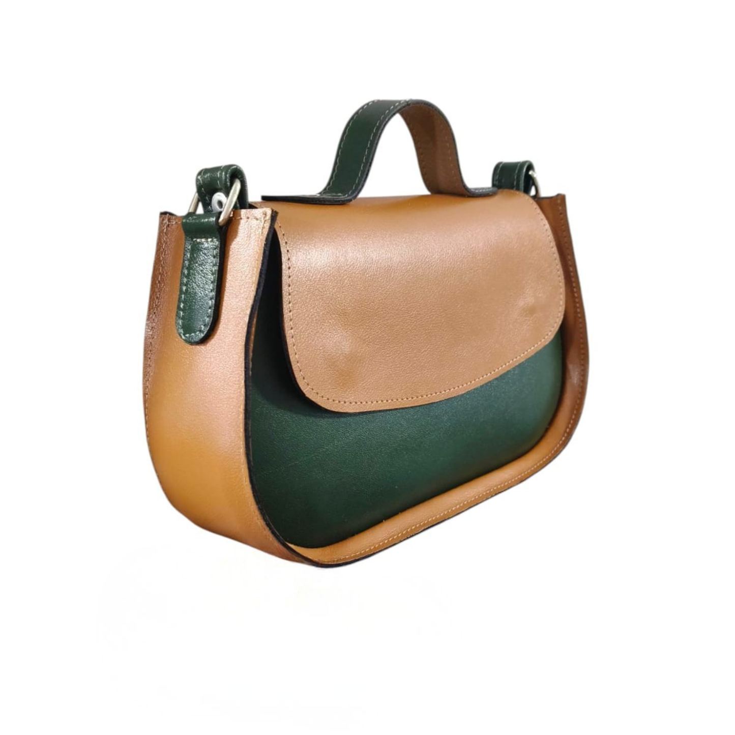 Geantă de damă AURÉLIA | Forest Green & Chestnut | Piele naturală premium | Realizată manual în România