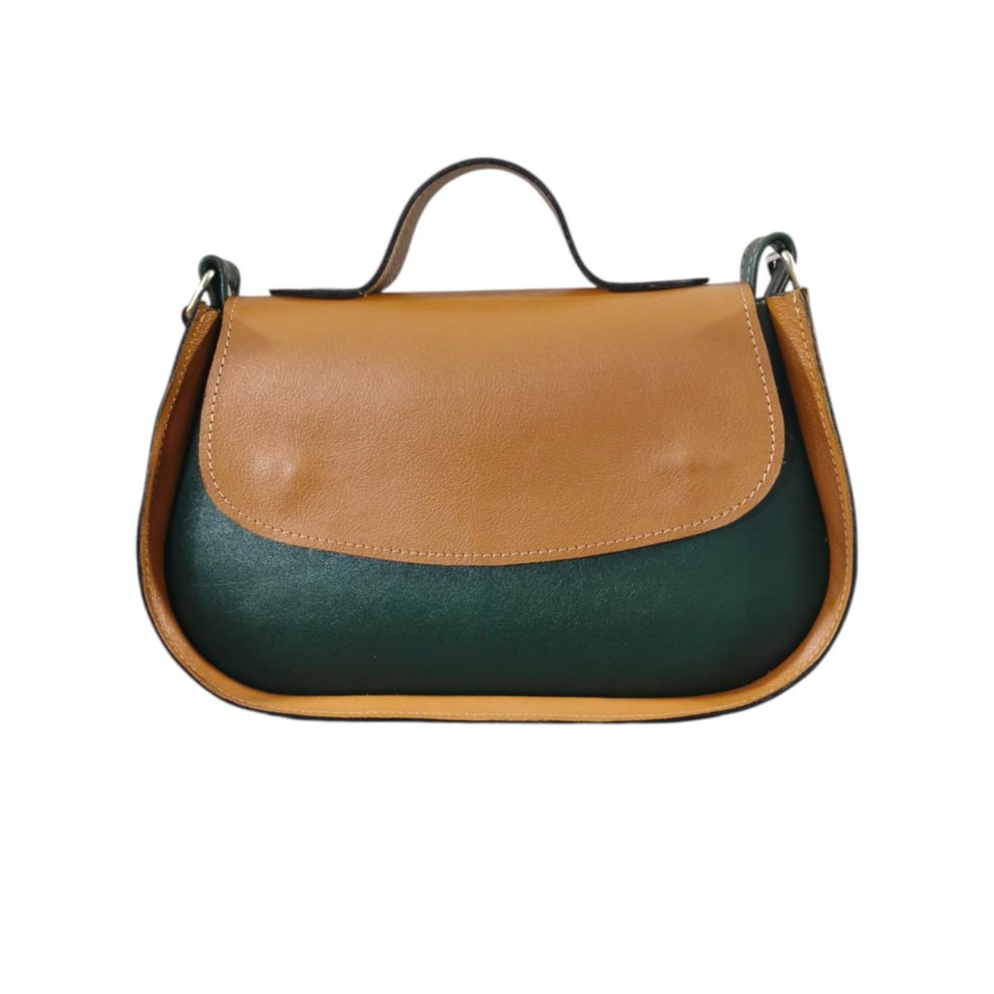 Geantă de damă AURÉLIA | Forest Green & Chestnut | Piele naturală premium | Realizată manual în România